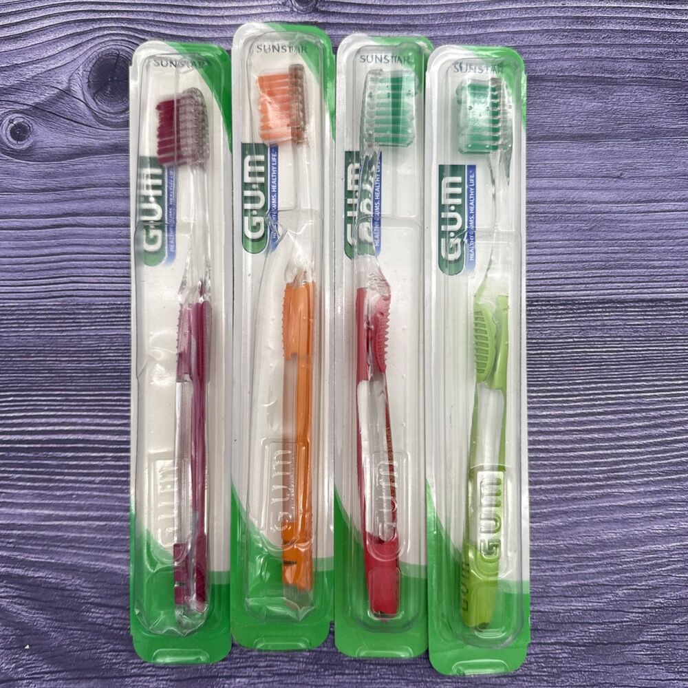 4 LOT GUM Sunstar #471 Micro Tip Compact Soft Head Toothbrush VTG -see photos
